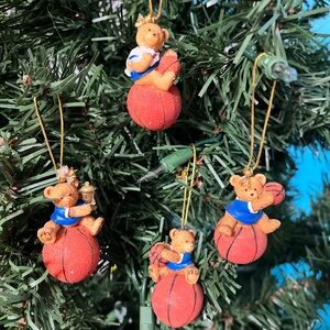 Basketball Fan Teddy Bear Ornaments Set of 4 *see description